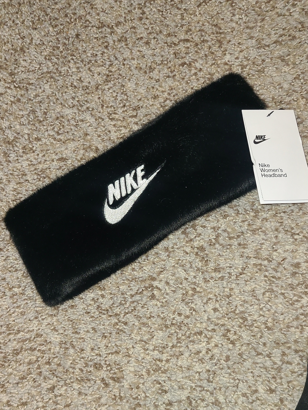 Nike Women's Black Fuzzy Headband with White Swoosh